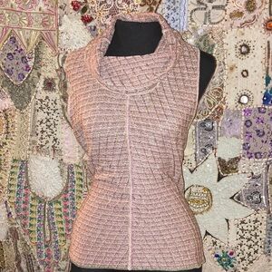 Sigrid Olsen Pink Tweed Sleeveless Funnel Neck Top